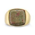 Square Green Stone Signet Ring // 15mm // Yellow (6)