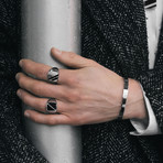 Black Onyx Square Signet Ring // Triangle Pattern // Silver (11)