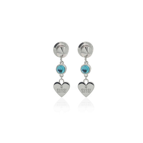 Gucci Trademark Sterling Silver Blue Topaz Heart Earrings
