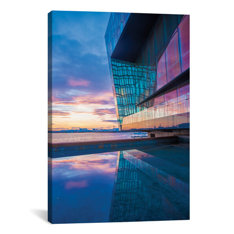 Sunset Reflection II, Harpa Concert Hall, Reykjavik, Hofudborgarsvaedi, Iceland // Gareth McCormack (26"W x 18"H x 0.75"D)