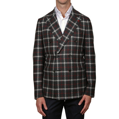 Plaid Double Breasted Blazer // Grey (Euro: 46)