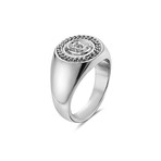 Flower Garden Leaves Curb Chain Crown Signet Ring // Silver (10)