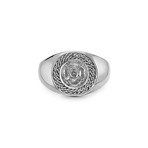 Flower Garden Leaves Curb Chain Crown Signet Ring // Silver (8)
