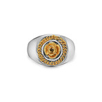 Flower Garden Leaves Curb Chain Crown Signet Ring // Yellow (11)