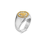 Flower Garden Leaves Curb Chain Crown Signet Ring // Yellow (10)