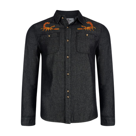 Peyote Denim Shirt + Scorpion Embroidery // Black (S)