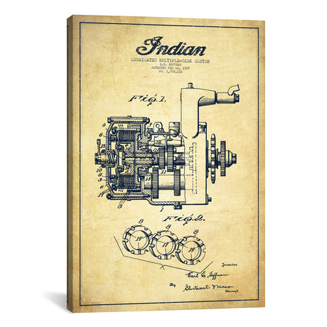 Indian Clutch Vintage Patent Blueprint // Aged Pixel (18"W x 26"H x 0.75"D)
