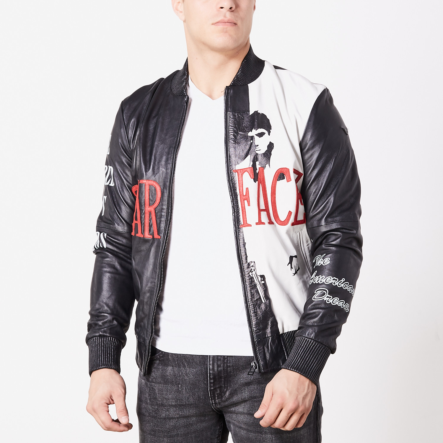 Supreme Scarface Embroidered Leather Jacket Black