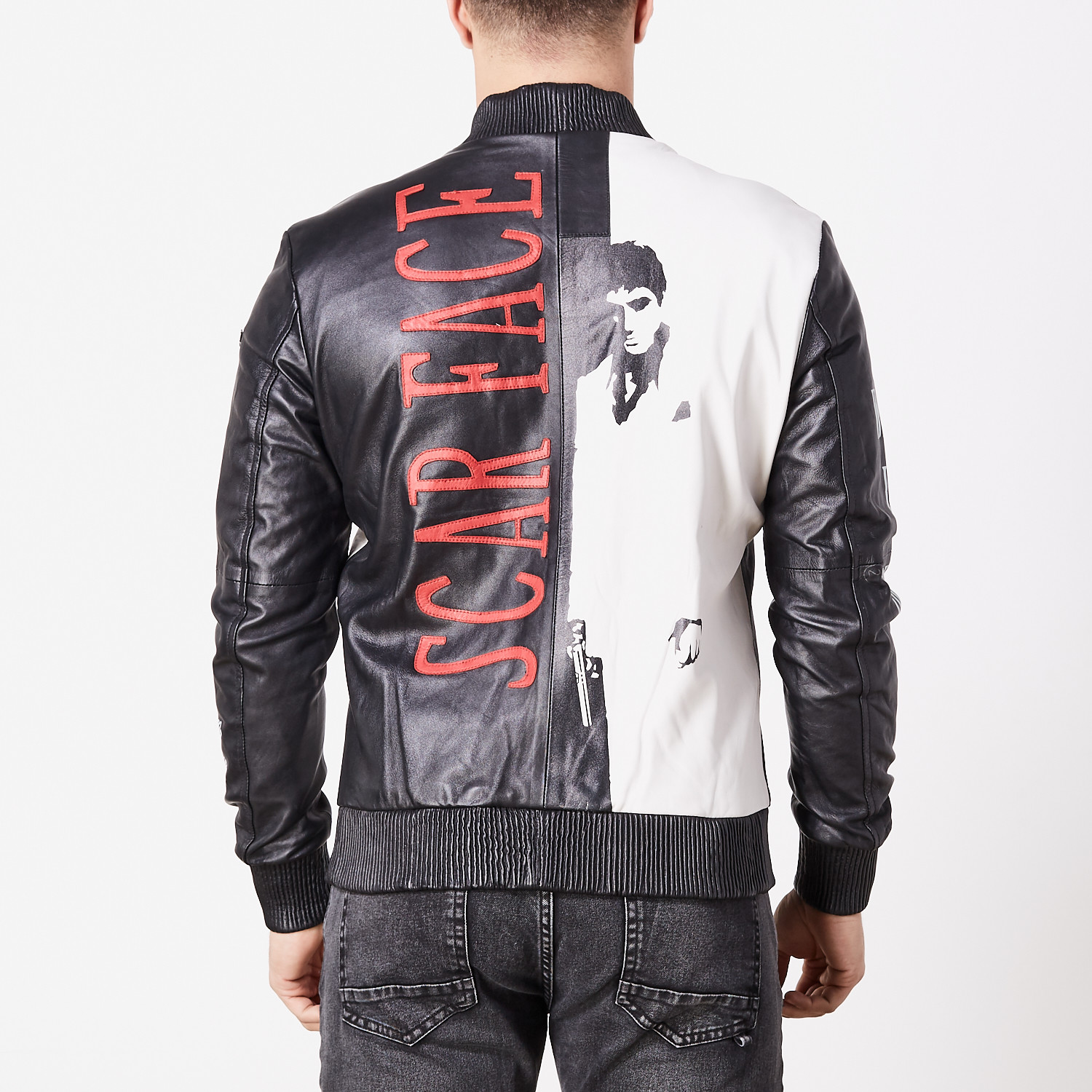 Scarface Leather Jacket // Black + White + Red (2XL) - Luca Designs ...