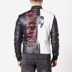 Scarface Leather Jacket // Black + White + Red (L)