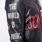 Scarface Leather Jacket // Black + White + Red (XL)