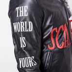 Scarface Leather Jacket // Black + White + Red (3XL)