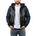 Antik Leather Jacket // Black + Blue (L)