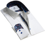 Celino // Reversible Cuff Button-Down Shirt // White + Dark Blue Paisley (3XL)