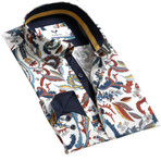 Colorful Floral Reversible Cuff Button Down Shirt // White (L)