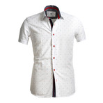 Short Sleeve Button Up // White + Black + Red (M)