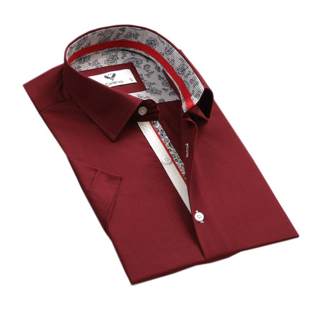 Celino // Short Sleeve Button Up // Solid Burgundy (S)