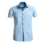 Short-Sleeve Button Up // Blue Squares (M)