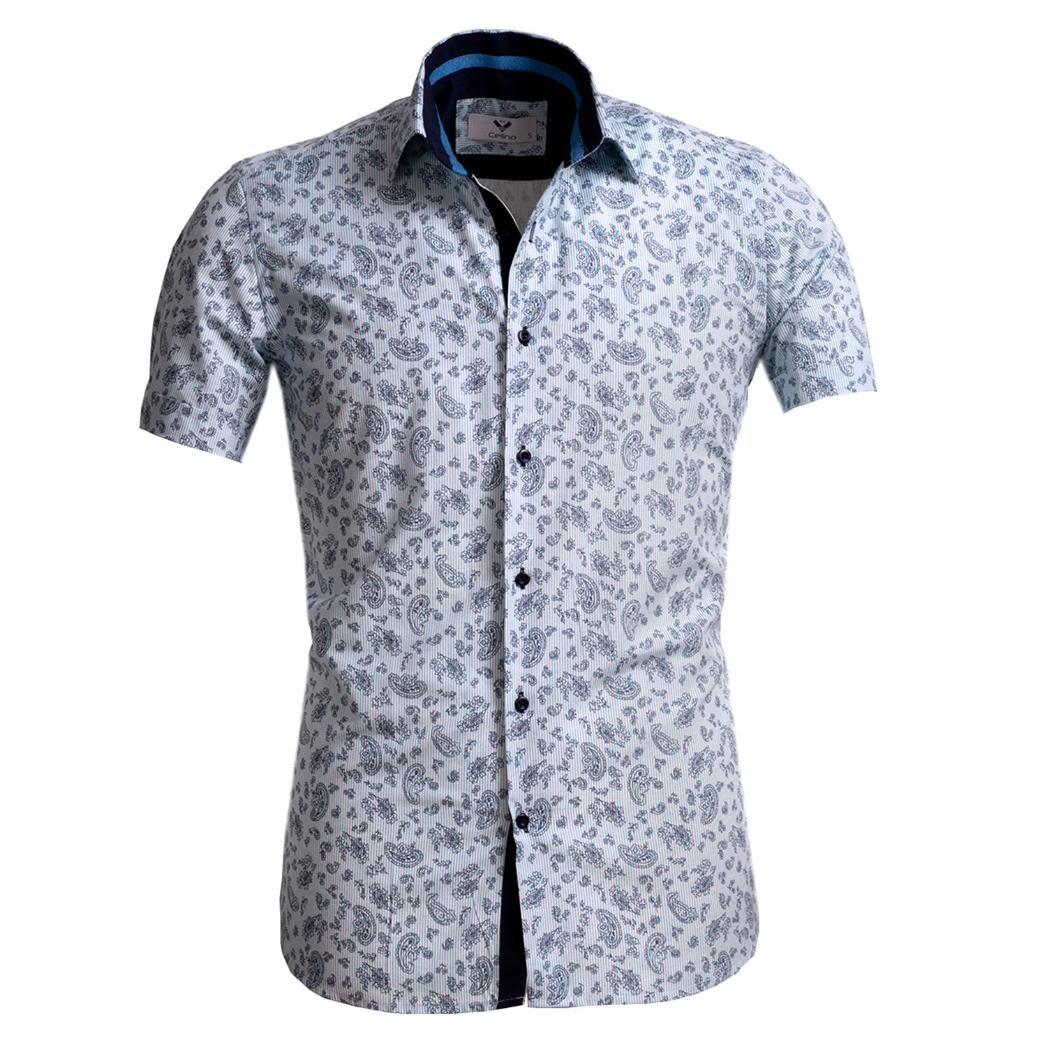 Short Sleeve Button Up Shirt // Light Blue Paisley (S) - Celino - Touch ...