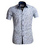 Short Sleeve Button Up Shirt // Light Blue Paisley (L)