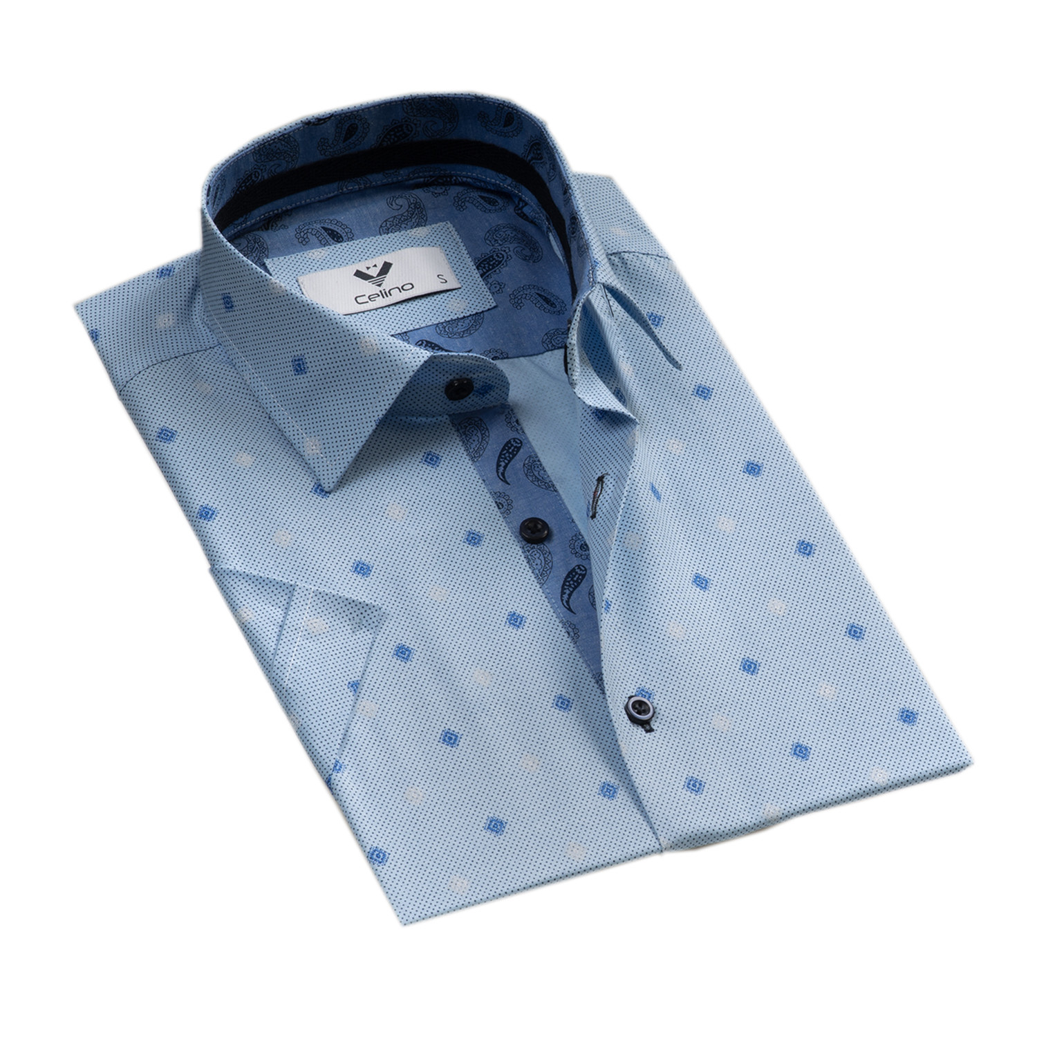 Short-Sleeve Button Up // Blue Squares (S) - Celino - Touch of Modern