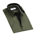 Short-Sleeve Button Up // Black + Green Clovers (M)