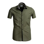 Short-Sleeve Button Up // Black + Green Clovers (L)