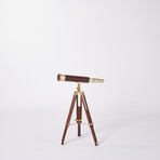 Leather Sheathed Telescope // Hardwood Tripod // 19-incH