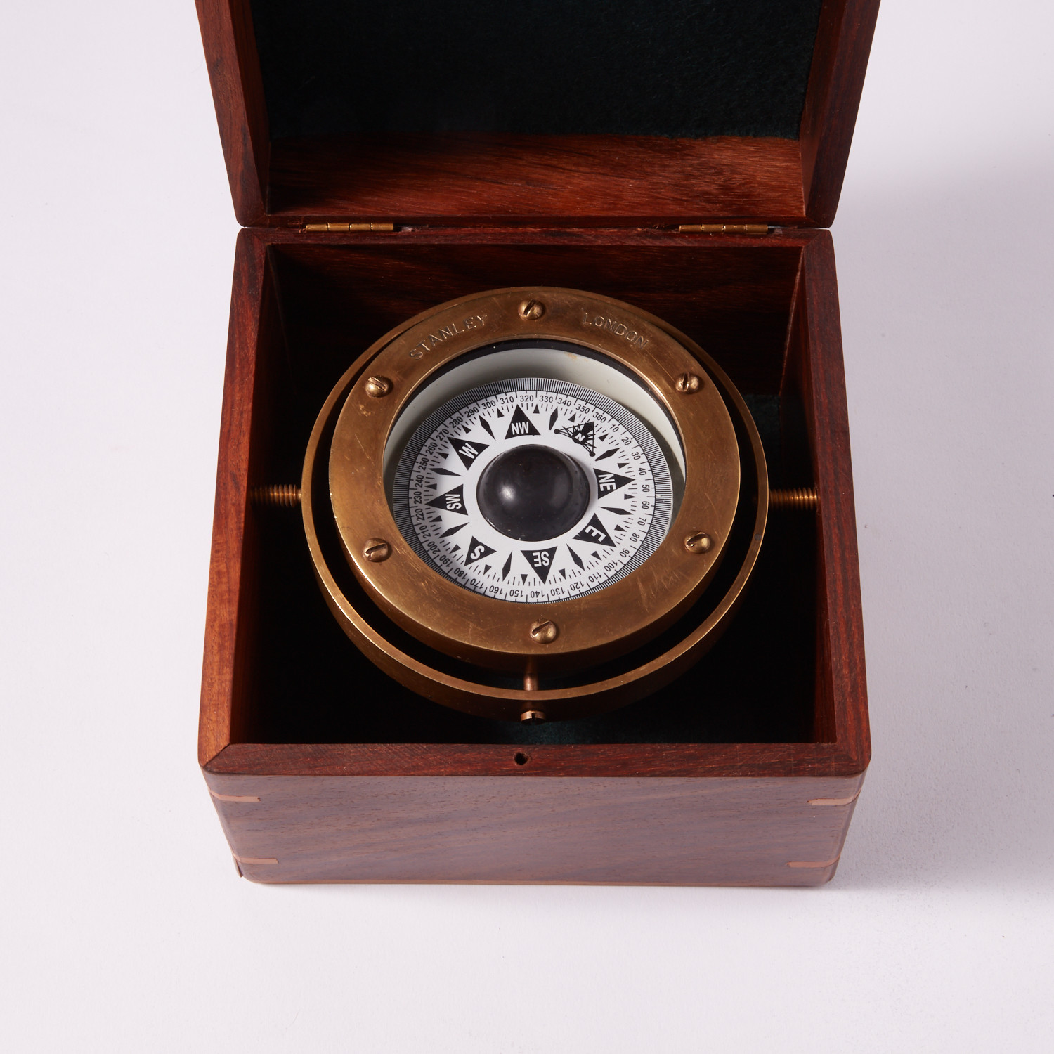 Engravable Antique Nautical Brass Gimbaled Compass in Wooden Box - Stanley  London - Touch of Modern