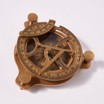 Antique Brass Sundial Compass w/ Wood Case