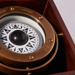 Engravable Antique Nautical Brass Gimbaled Compass in Wooden Box