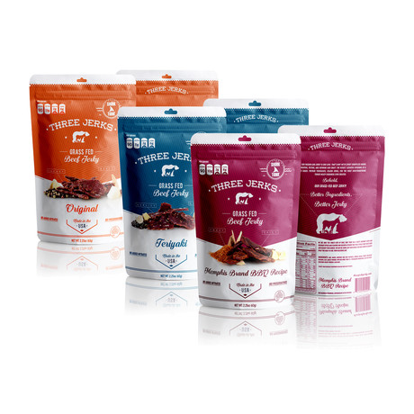 Three Jerks Jerky // Grass Fed Beef 3-Flavor Pack // 6 Bags
