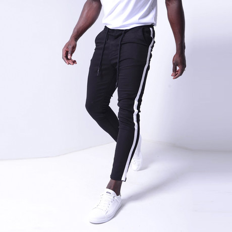 Jogger Jeans + Side Stripes // Black + White (33WX33L)