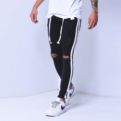 Skinny Jeans + Side Stripes // Black + White (29WX29L)