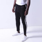 Jogger Jeans + Side Stripes // Black + White (32WX32L)