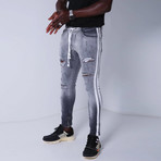 Distressed Jeans + Side Stripes // Gray (32WX32L)
