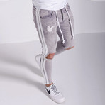 Ripped Jeans + Side Stripes // Gray + White (29WX29L)