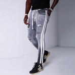 Distressed Jeans + Side Stripes // Gray (29WX29L)