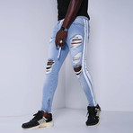 Distressed Jeans + Side Stripes // Blue (30WX30L)