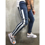 Striped Jeans + Ankle Zipper // Blue (29WX29L)