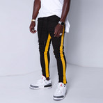 Jogger Jeans + Side Stripes // Black + Yellow (29WX29L)