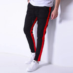 Jogger Jeans + Side Stripes // Black + Red (32WX32L)