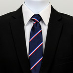 Silk Neck Tie + Gift Box // Blue + White + Red Stripe