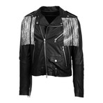 Amiri // Leather Chain Fringe Biker Jacket // Black (S)
