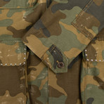 Amiri // Camo Distressed Studded Military Jacket // Green (XS)