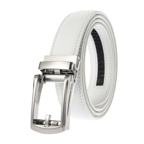 Brady // Leather Automatic Belt //  Silver Buckle + White Belt