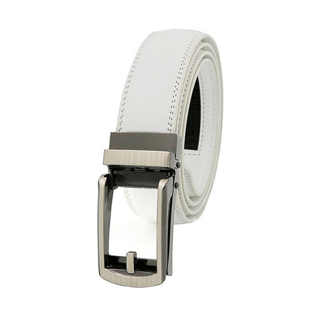Timothy Leather Automatic Belt // White + Gunmetal