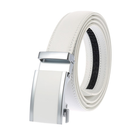 Darren // Leather Automatic Belt //  White Buckle + White Belt