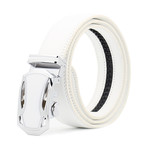 Ian // Leather Automatic Belt //  White + Silver Buckle Black Belt