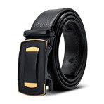 Case // Leather Automatic Belt //  Black + Gold Buckle Black Belt
